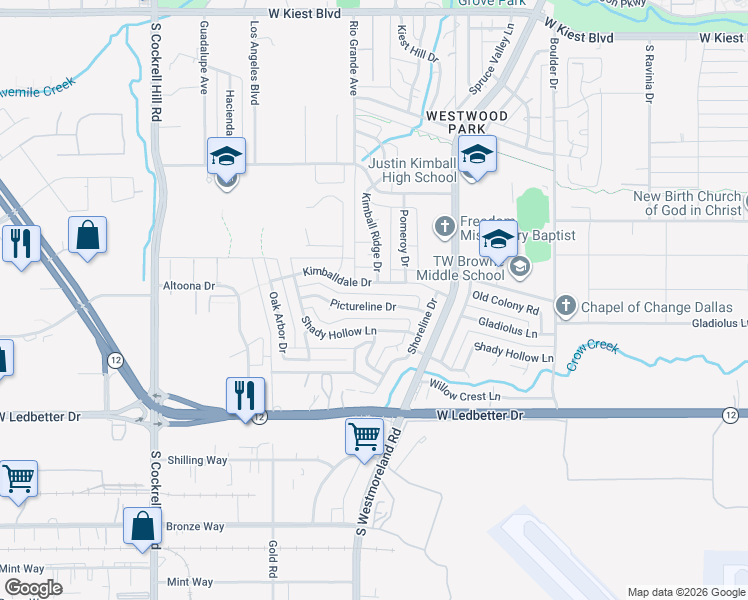 map of restaurants, bars, coffee shops, grocery stores, and more near 3807 Pictureline Drive in Dallas