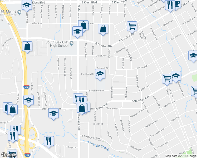 map of restaurants, bars, coffee shops, grocery stores, and more near 4010 Idaho Avenue in Dallas