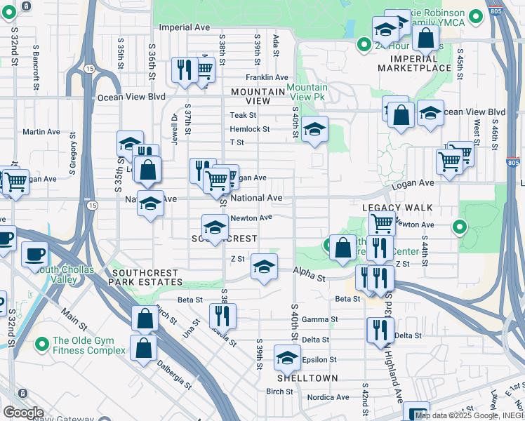 map of restaurants, bars, coffee shops, grocery stores, and more near 3926 Newton Avenue in San Diego