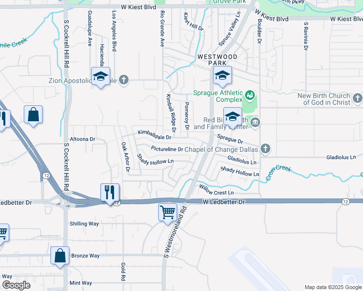map of restaurants, bars, coffee shops, grocery stores, and more near 3717 Pictureline Drive in Dallas
