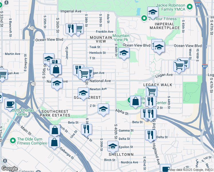 map of restaurants, bars, coffee shops, grocery stores, and more near 3926 Newton Avenue in San Diego