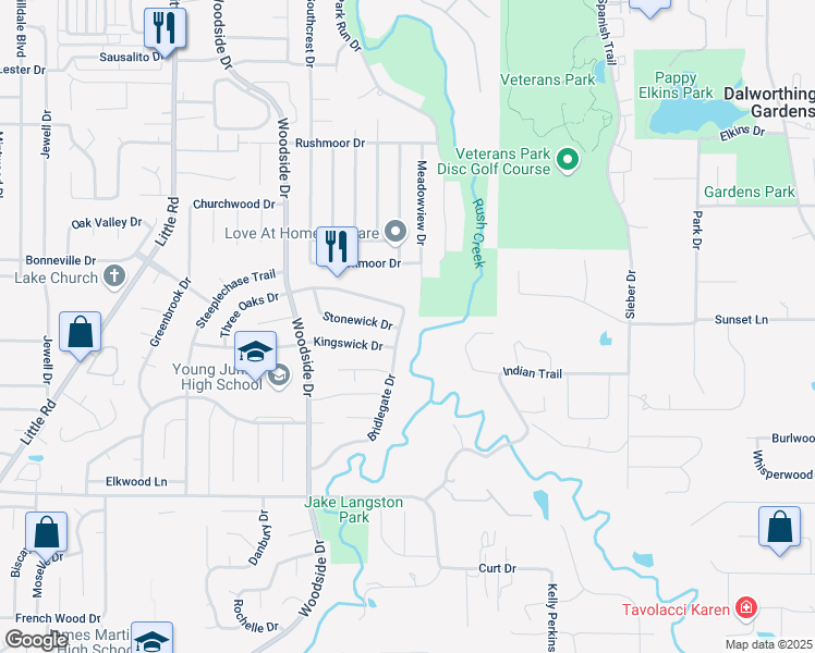 map of restaurants, bars, coffee shops, grocery stores, and more near 3005 Bridlegate Drive in Arlington