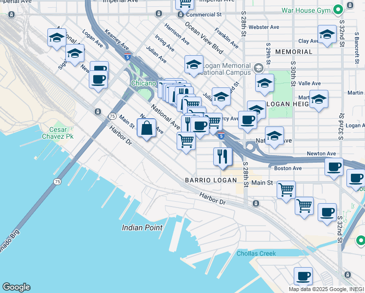 map of restaurants, bars, coffee shops, grocery stores, and more near 1038 Sicard Street in San Diego