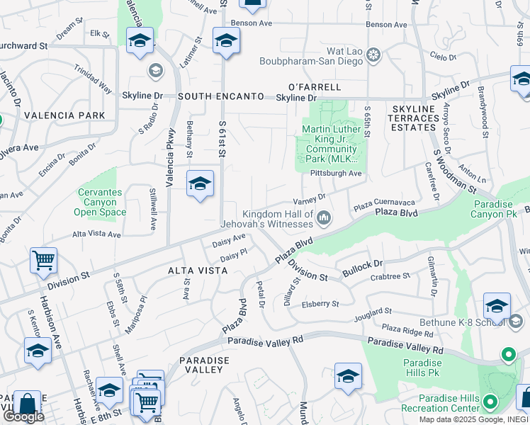 map of restaurants, bars, coffee shops, grocery stores, and more near 6203 Varney Drive in San Diego