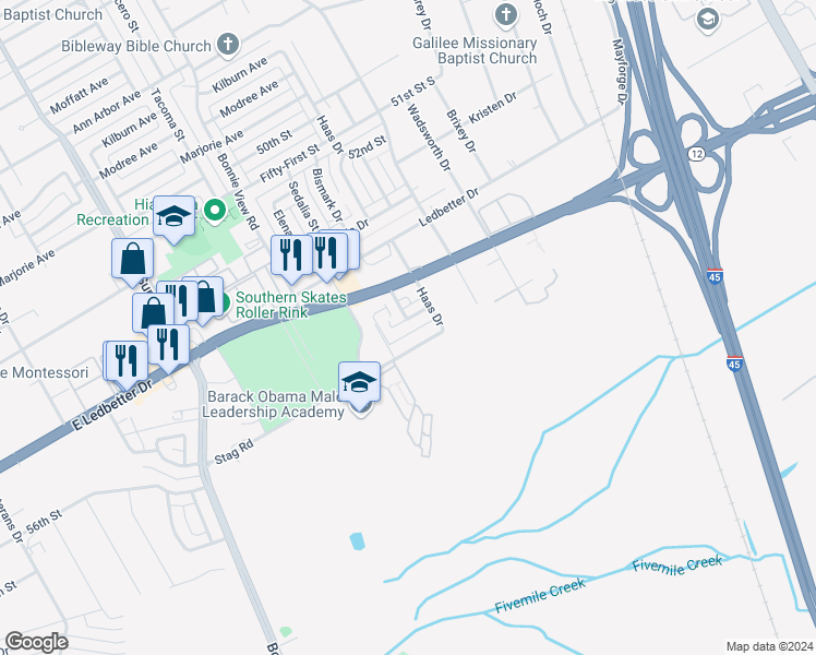 map of restaurants, bars, coffee shops, grocery stores, and more near 3030 Lantana Lane in Dallas