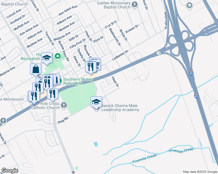 map of restaurants, bars, coffee shops, grocery stores, and more near 3030 Lantana Lane in Dallas