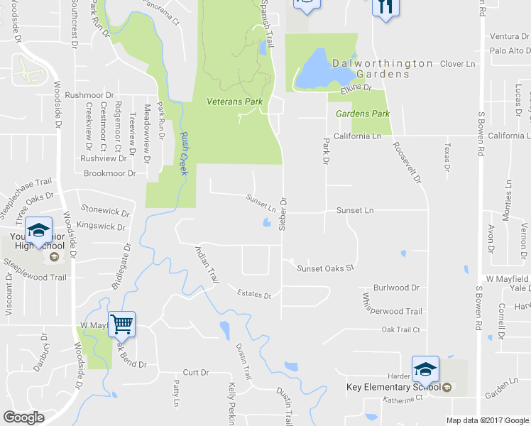 map of restaurants, bars, coffee shops, grocery stores, and more near 3610 Sunset Lane in Arlington