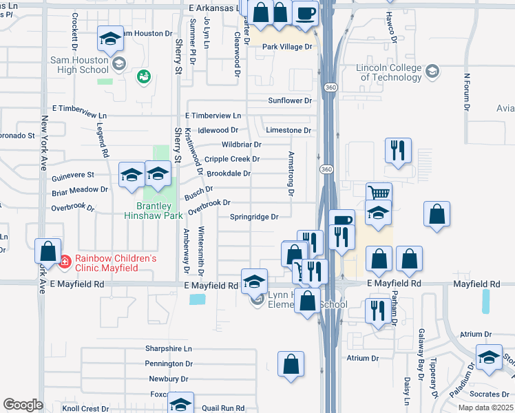 map of restaurants, bars, coffee shops, grocery stores, and more near 2408 Overbrook Drive in Arlington