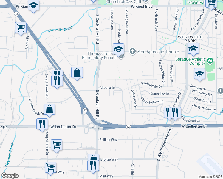 map of restaurants, bars, coffee shops, grocery stores, and more near 3969 Altoona Drive in Dallas