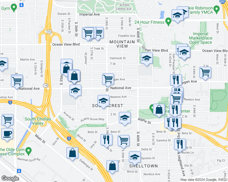 map of restaurants, bars, coffee shops, grocery stores, and more near in San Diego