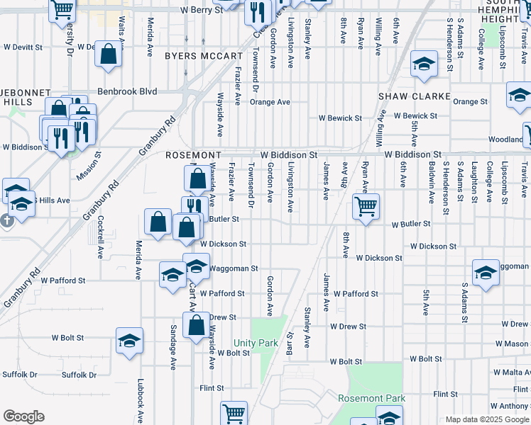 map of restaurants, bars, coffee shops, grocery stores, and more near 3624 Gordon Avenue in Fort Worth