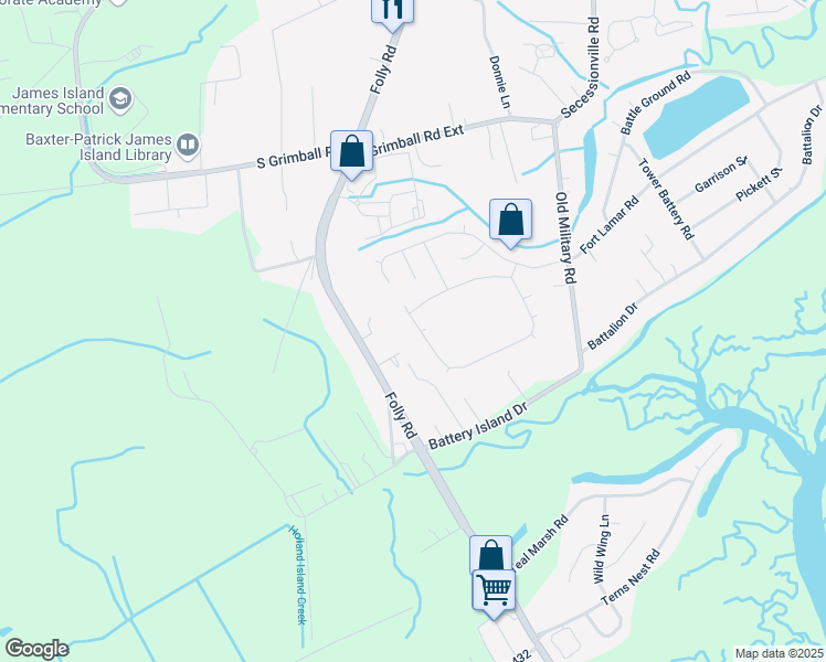 map of restaurants, bars, coffee shops, grocery stores, and more near 955 Clearspring Drive in Charleston