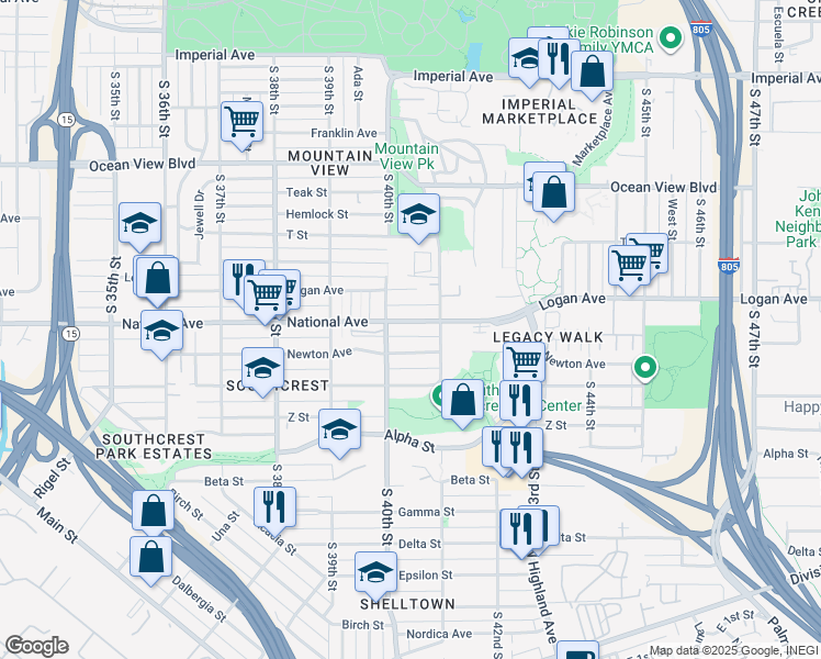 map of restaurants, bars, coffee shops, grocery stores, and more near 4092 Newton Avenue in San Diego