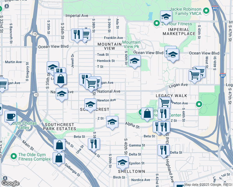 map of restaurants, bars, coffee shops, grocery stores, and more near 3926 Newton Avenue in San Diego