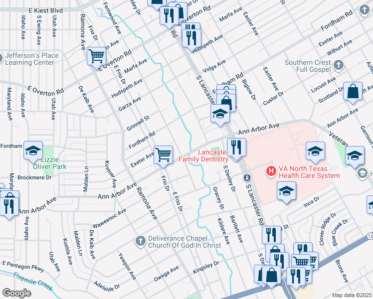 map of restaurants, bars, coffee shops, grocery stores, and more near 1711 Ann Arbor Avenue in Dallas