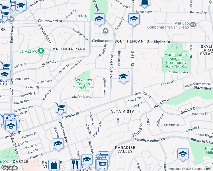 map of restaurants, bars, coffee shops, grocery stores, and more near 959 Stillwell Avenue in San Diego