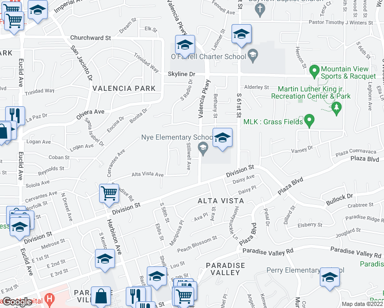 map of restaurants, bars, coffee shops, grocery stores, and more near 959 Stillwell Avenue in San Diego