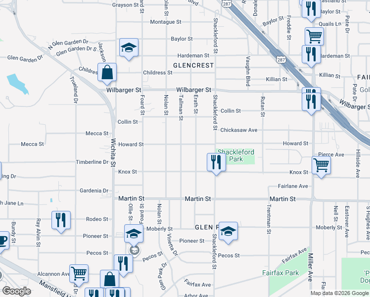 map of restaurants, bars, coffee shops, grocery stores, and more near 4616 Erath Street in Fort Worth