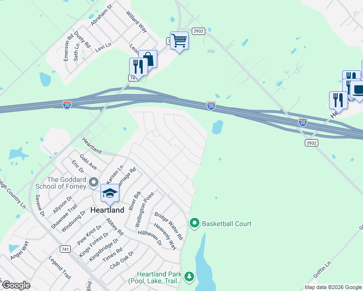 map of restaurants, bars, coffee shops, grocery stores, and more near Interstate 20 in Forney