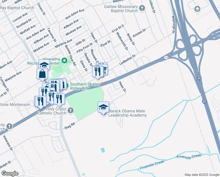 map of restaurants, bars, coffee shops, grocery stores, and more near 3150 Texas 12 Loop in Dallas