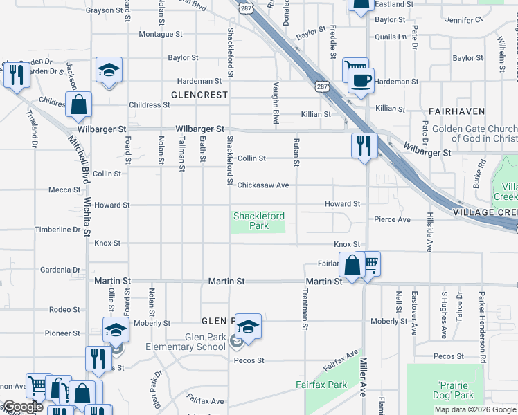 map of restaurants, bars, coffee shops, grocery stores, and more near 3724 Howard Street in Fort Worth