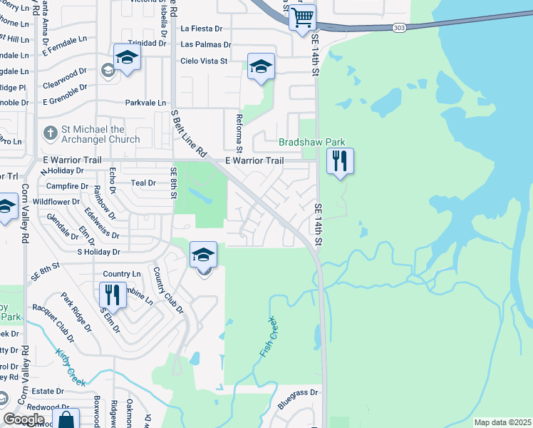 map of restaurants, bars, coffee shops, grocery stores, and more near 11 West Townhouse Lane in Grand Prairie