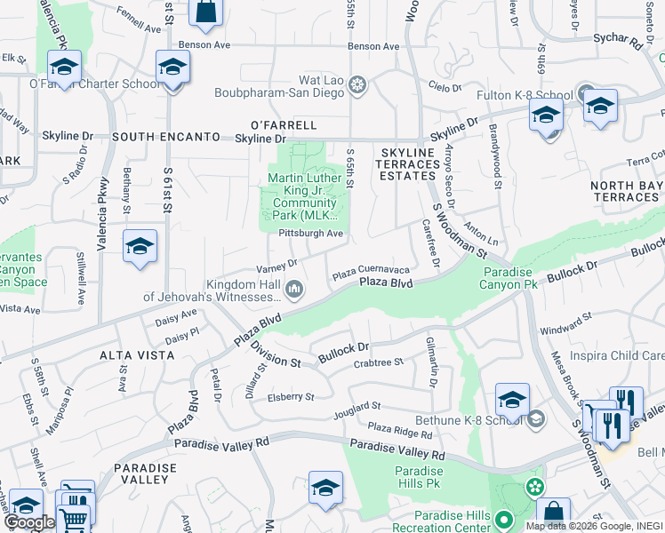 map of restaurants, bars, coffee shops, grocery stores, and more near 835 Plaza Taxco in San Diego