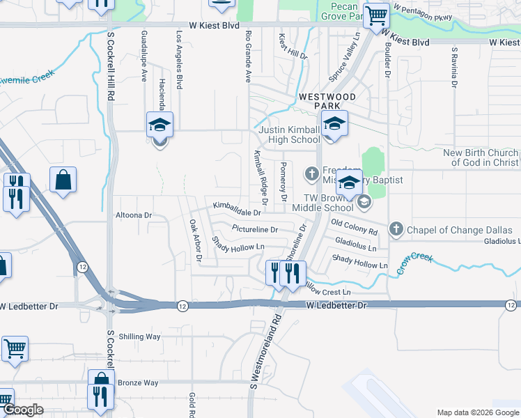 map of restaurants, bars, coffee shops, grocery stores, and more near 3807 Pictureline Drive in Dallas