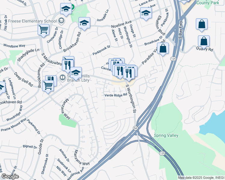 map of restaurants, bars, coffee shops, grocery stores, and more near 442 Verde Ridge Court in Spring Valley