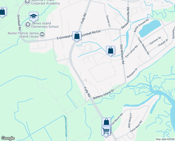 map of restaurants, bars, coffee shops, grocery stores, and more near 1636 Ocean Neighbors Boulevard in Charleston