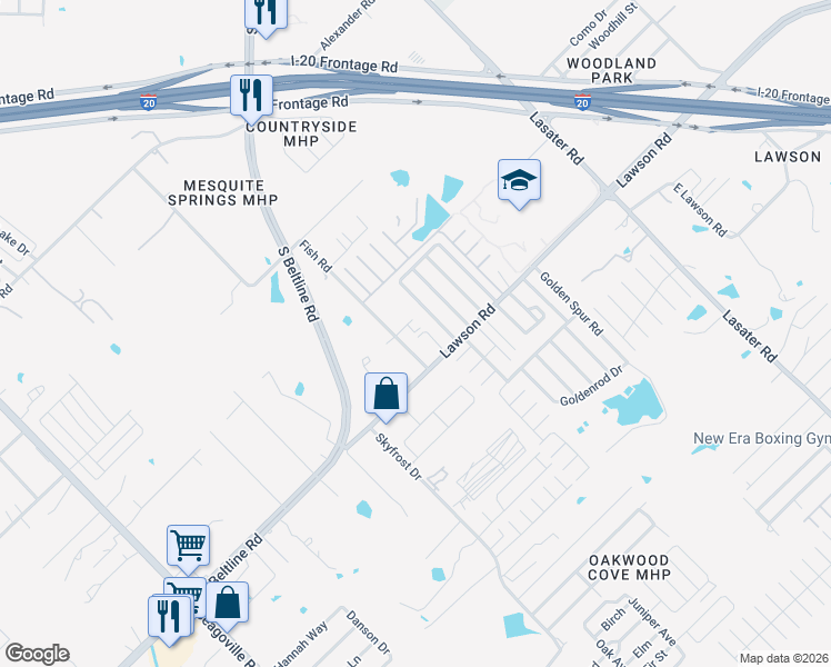 map of restaurants, bars, coffee shops, grocery stores, and more near 13335 Fish Road in Dallas