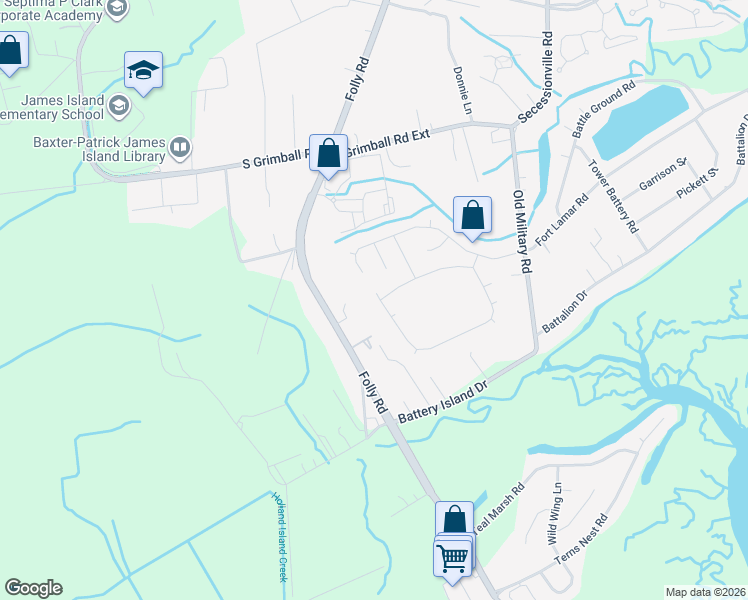 map of restaurants, bars, coffee shops, grocery stores, and more near 1636 Ocean Neighbors Boulevard in Charleston