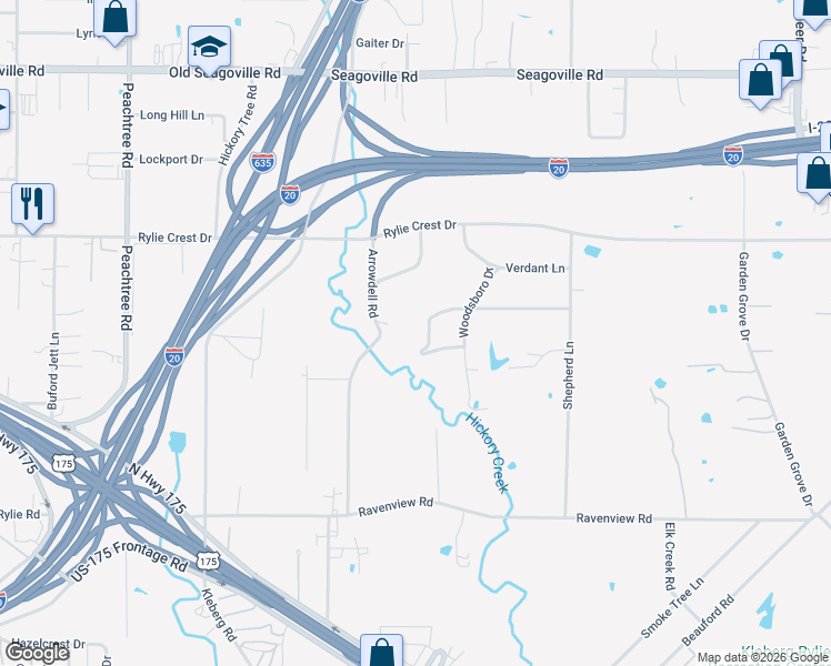 map of restaurants, bars, coffee shops, grocery stores, and more near 5216 Arrowdell Road in Balch Springs