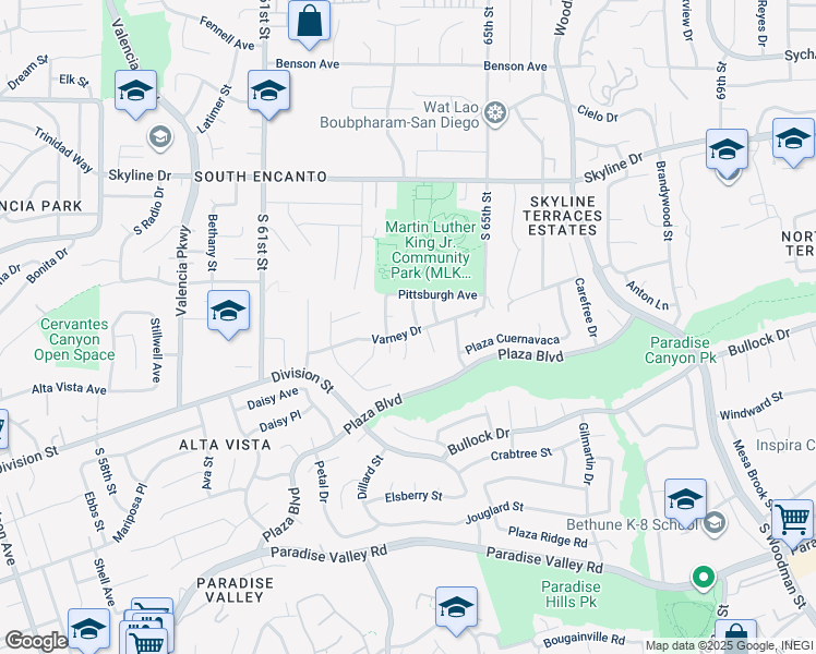 map of restaurants, bars, coffee shops, grocery stores, and more near 6358 Stamen Court in San Diego