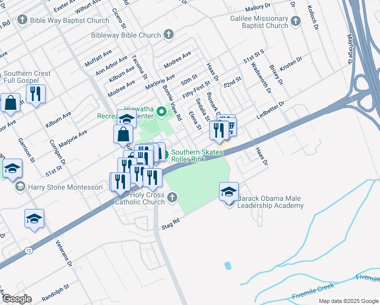 map of restaurants, bars, coffee shops, grocery stores, and more near 3035 East Ledbetter Drive in Dallas