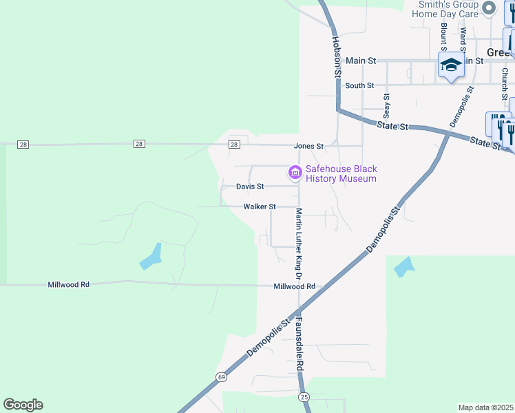 map of restaurants, bars, coffee shops, grocery stores, and more near 2506 Walker Street in Greensboro