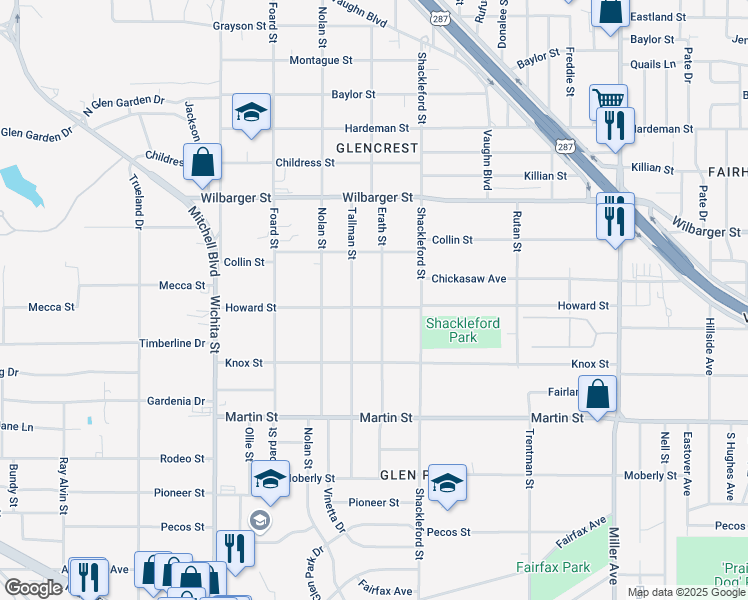 map of restaurants, bars, coffee shops, grocery stores, and more near 4512 Erath Street in Fort Worth