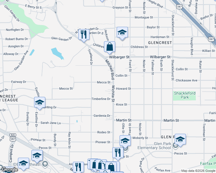 map of restaurants, bars, coffee shops, grocery stores, and more near 4600 Wichita Street in Fort Worth