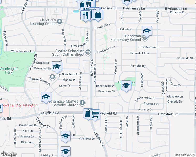 map of restaurants, bars, coffee shops, grocery stores, and more near 902 Wembley Road in Arlington