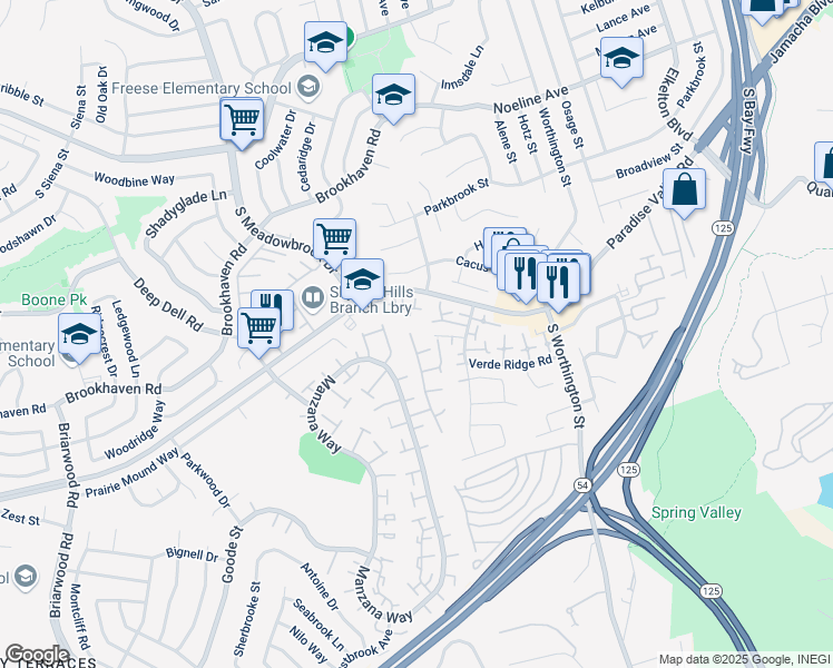 map of restaurants, bars, coffee shops, grocery stores, and more near 8218 Bluffview Court in Spring Valley