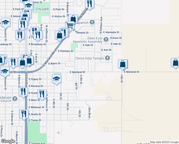 map of restaurants, bars, coffee shops, grocery stores, and more near 430 South Childers Drive in Hobbs