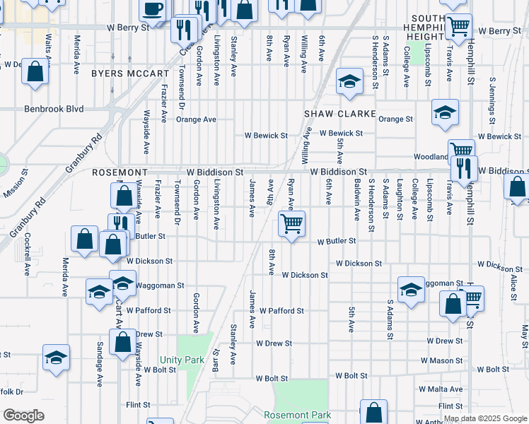 map of restaurants, bars, coffee shops, grocery stores, and more near 3544 8th Avenue in Fort Worth