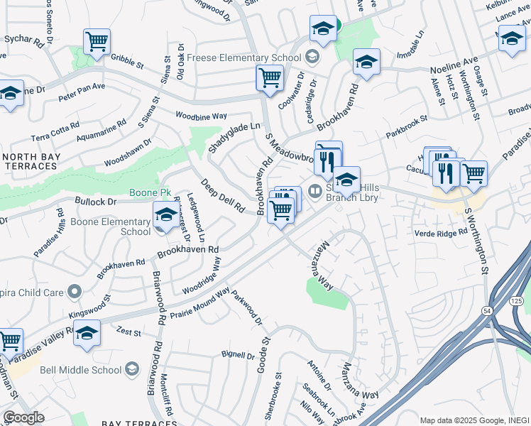 map of restaurants, bars, coffee shops, grocery stores, and more near 7687 Brookhaven Road in San Diego