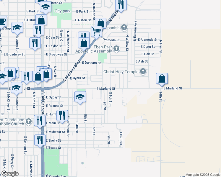 map of restaurants, bars, coffee shops, grocery stores, and more near 500 South 9th Street in Hobbs