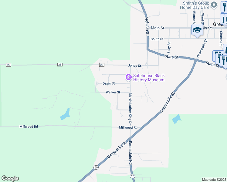 map of restaurants, bars, coffee shops, grocery stores, and more near 2506-2598 Walker St in Greensboro