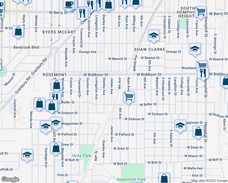 map of restaurants, bars, coffee shops, grocery stores, and more near 3544 8th Avenue in Fort Worth