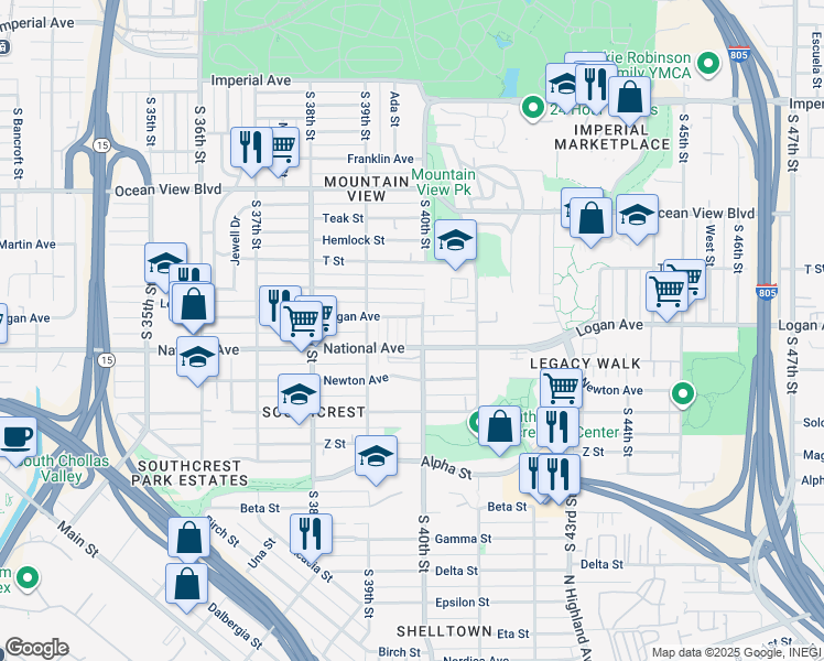 map of restaurants, bars, coffee shops, grocery stores, and more near 924 South 40th Street in San Diego