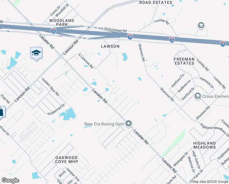 map of restaurants, bars, coffee shops, grocery stores, and more near 14647 Lasater Road in Dallas