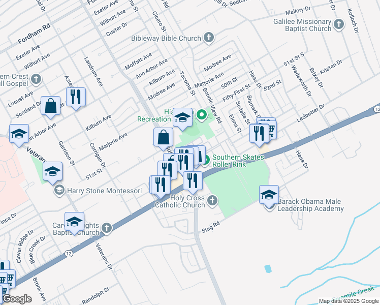 map of restaurants, bars, coffee shops, grocery stores, and more near 2926 Prince Hall Street in Dallas