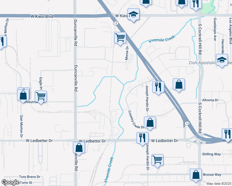 map of restaurants, bars, coffee shops, grocery stores, and more near 4700 Country Creek Drive in Dallas